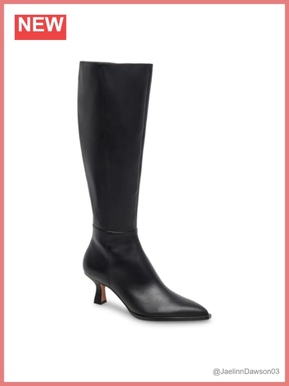 Knee High Kitten Heel Boots Wide Calf Side Zip Pu Leather